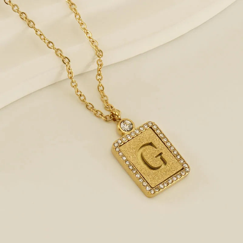 304 Stainless Steel 18K Gold Plated Casual French Style Commute Plating Inlay Letter Artificial Diamond Pendant Necklace