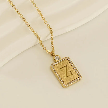 304 Stainless Steel 18K Gold Plated Casual French Style Commute Plating Inlay Letter Artificial Diamond Pendant Necklace