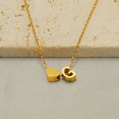 Casual French Style Letter Heart Shape Stainless Steel Plating 18k Gold Plated Pendant Necklace