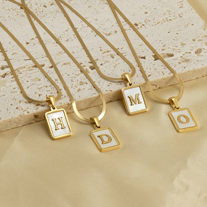 Casual French Style Letter Stainless Steel Plating Inlay Shell 18k Gold Plated Pendant Necklace