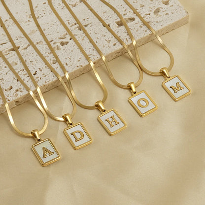 Casual French Style Letter Stainless Steel Plating Inlay Shell 18k Gold Plated Pendant Necklace