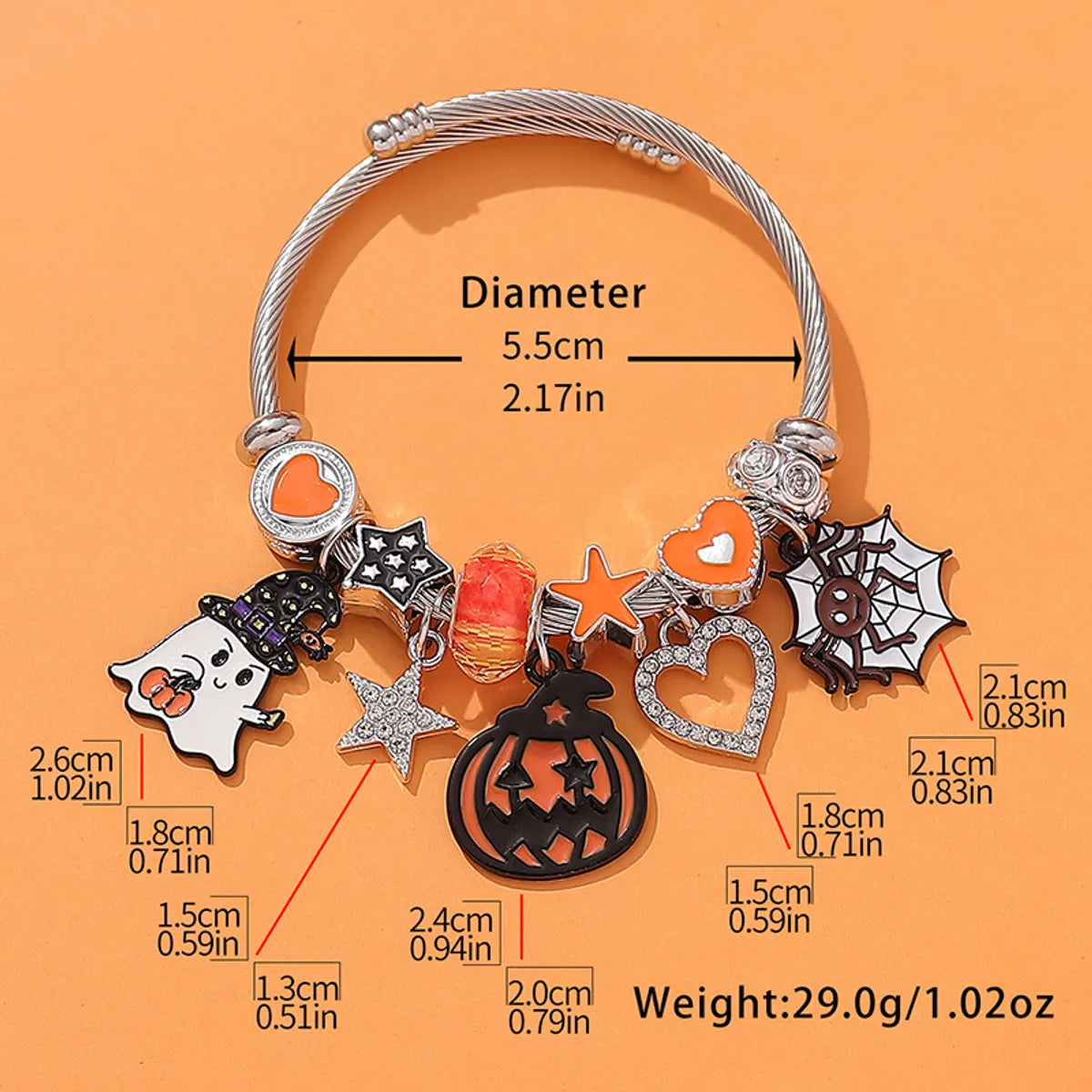 Casual Funny Punk Pumpkin Titanium Steel Artificial Rhinestones Bangle In Bulk