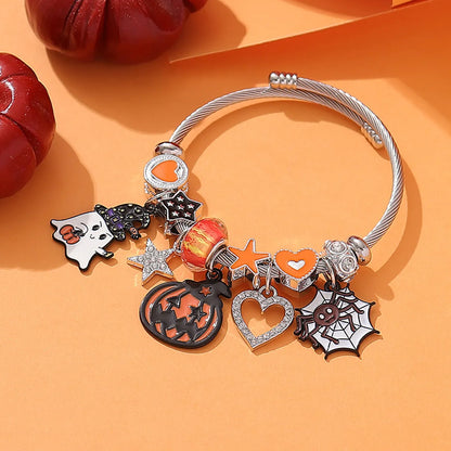 Casual Funny Punk Pumpkin Titanium Steel Artificial Rhinestones Bangle In Bulk