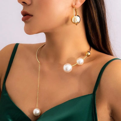 Casual Geometric 18K Gold Plated Artificial Pearls Artificial Pearl Titanium Steel Wholesale Choker