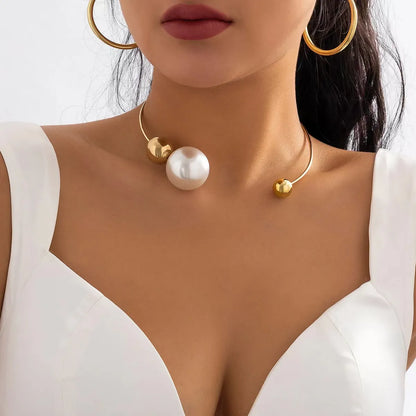 Casual Geometric 18K Gold Plated Artificial Pearls Artificial Pearl Titanium Steel Wholesale Choker