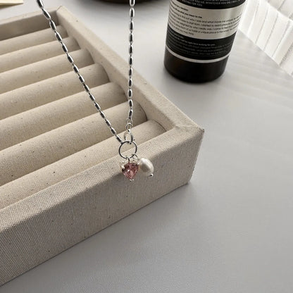 Casual Geometric Color Block Sterling Silver Plating Inlay Freshwater Pearl Zircon Silver Plated Pendant Necklace