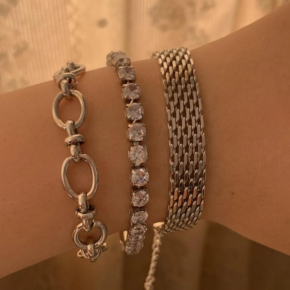 Casual Geometric Heart Shape 304 Stainless Steel 16K Gold Plated White Gold Plated Gold Plated Zircon Bracelets In Bulk