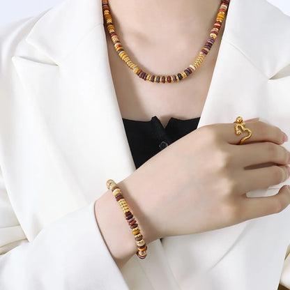 Casual Geometric Natural Stone Titanium Steel Plating 18K Gold Plated Women'S Bracelets Necklace