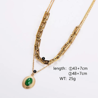 304 Stainless Steel Casual Epoxy Plating Geometric Rhinestones Pendant Necklace