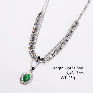 304 Stainless Steel Casual Epoxy Plating Geometric Rhinestones Pendant Necklace