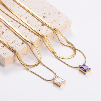 Casual Geometric Stainless Steel Zircon 18k Gold Plated Double Layer Necklaces