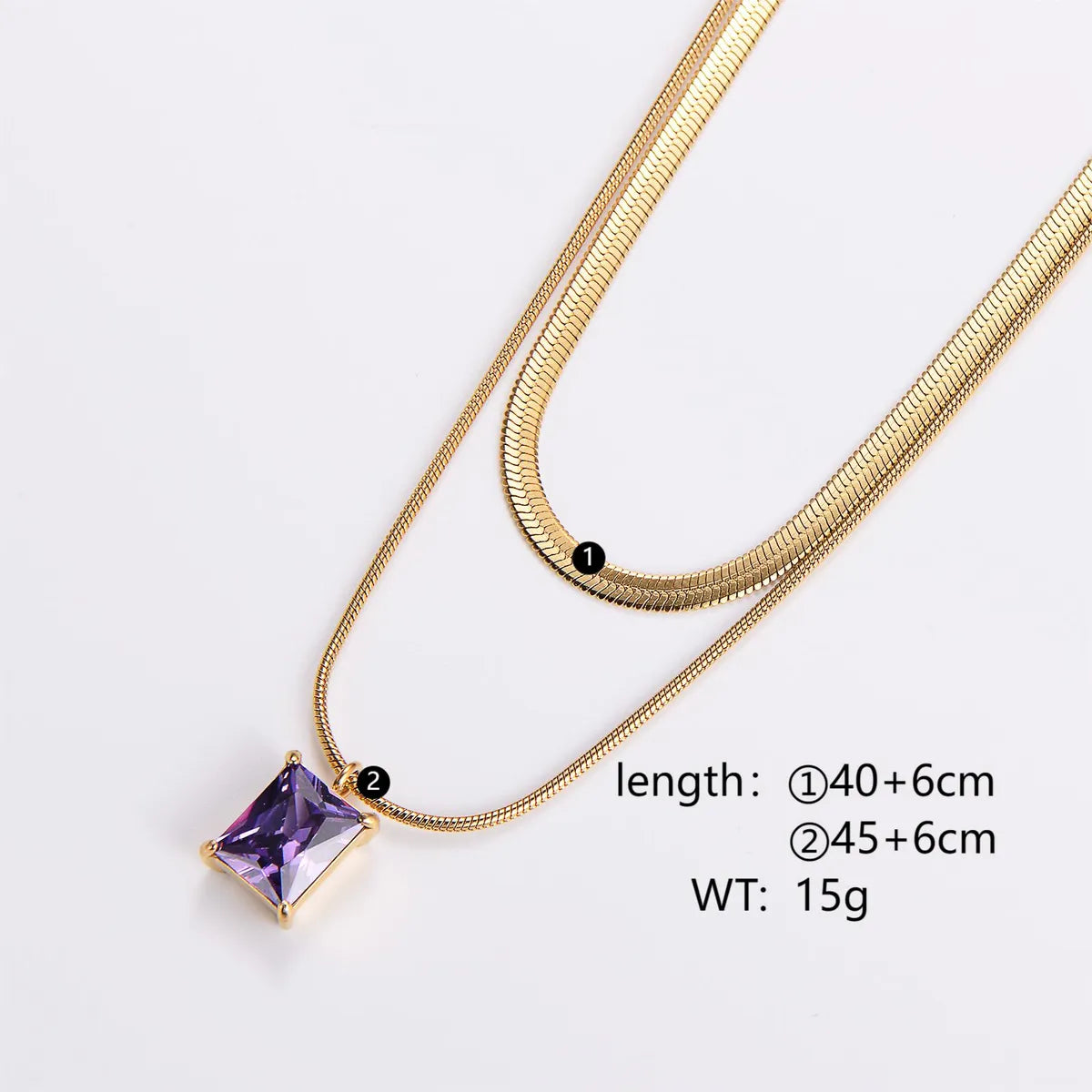 Casual Geometric Stainless Steel Zircon 18k Gold Plated Double Layer Necklaces