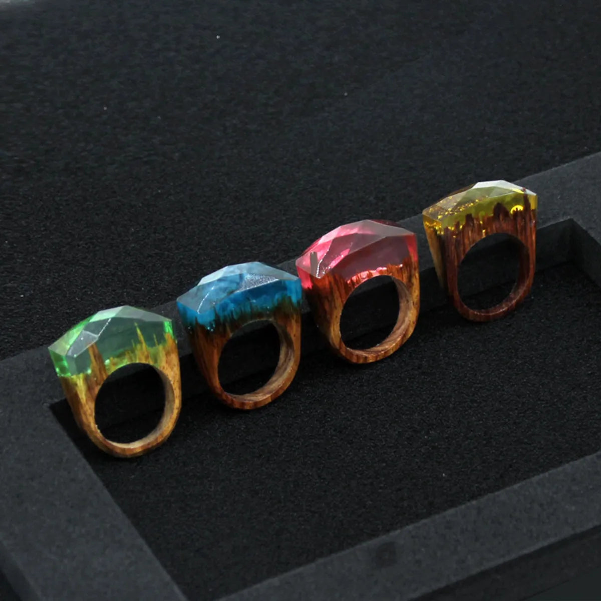 Casual Geometric Wood Resin Wholesale Rings