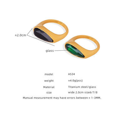 Casual Glam Simple Style Geometric Glass Titanium Steel Plating Inlay Glass 18k Gold Plated Rings