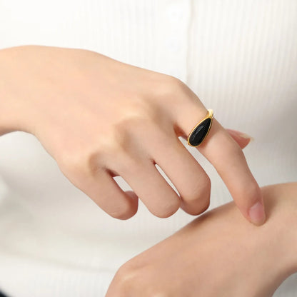 Casual Glam Simple Style Geometric Glass Titanium Steel Plating Inlay Glass 18k Gold Plated Rings