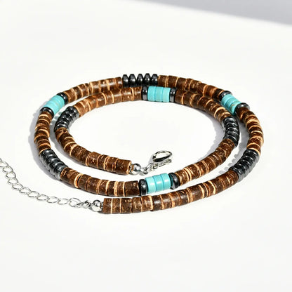 Casual Handmade Geometric Artificial Gemstones Turquoise Beaded Silver Plated Men's Necklace