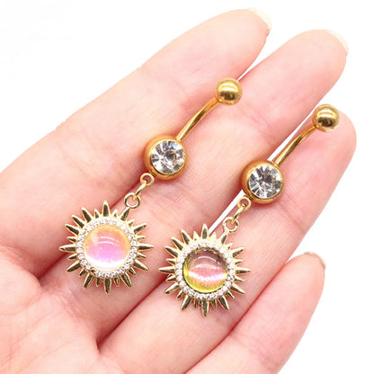 Casual Hawaiian Tropical Sun Stainless Steel Alloy Copper Gold Plated Rhinestones Belly Ring In Bulk