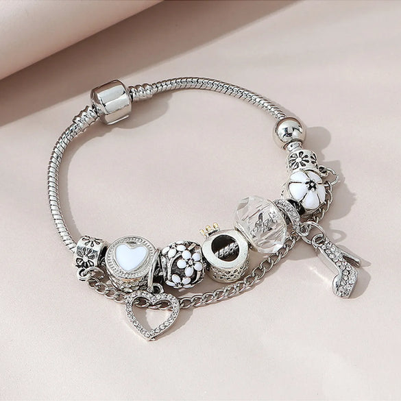 Casual Heart Shape Alloy Copper Inlay Artificial Gemstones Bracelets