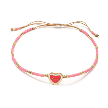 Casual Heart Shape Glass Beaded Women'S Drawstring Bracelets