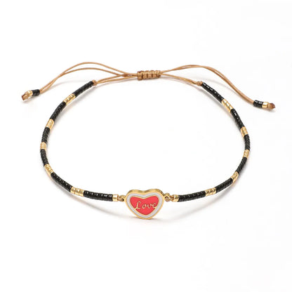 Casual Heart Shape Glass Beaded Women'S Drawstring Bracelets