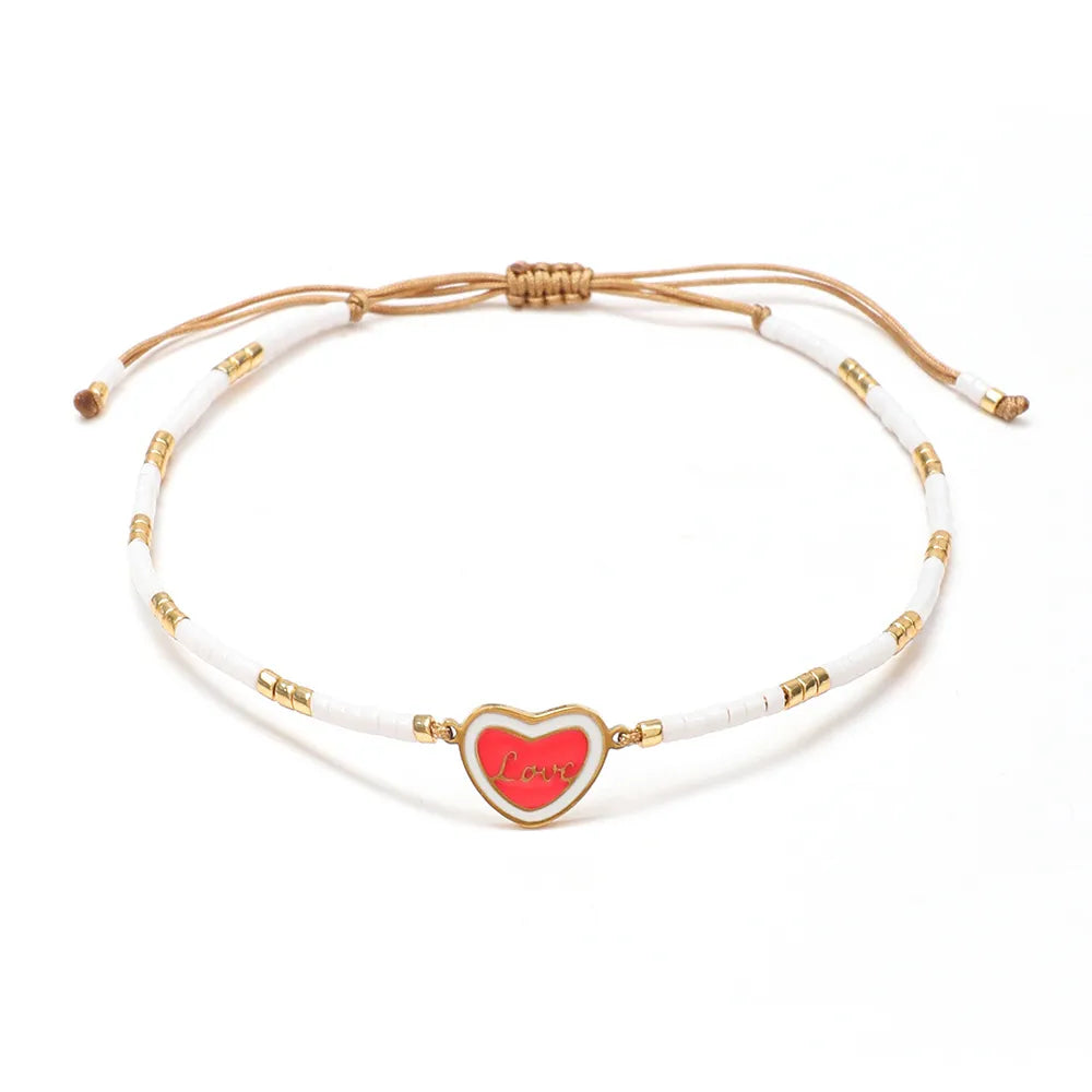 Casual Heart Shape Glass Beaded Women'S Drawstring Bracelets