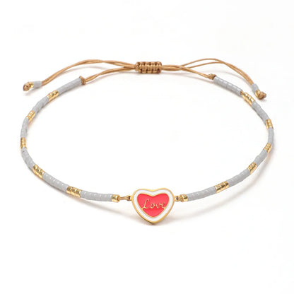 Casual Heart Shape Glass Beaded Women'S Drawstring Bracelets