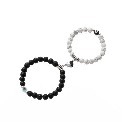 Casual Heart Shape Glass Stone Plating Couple Bracelets