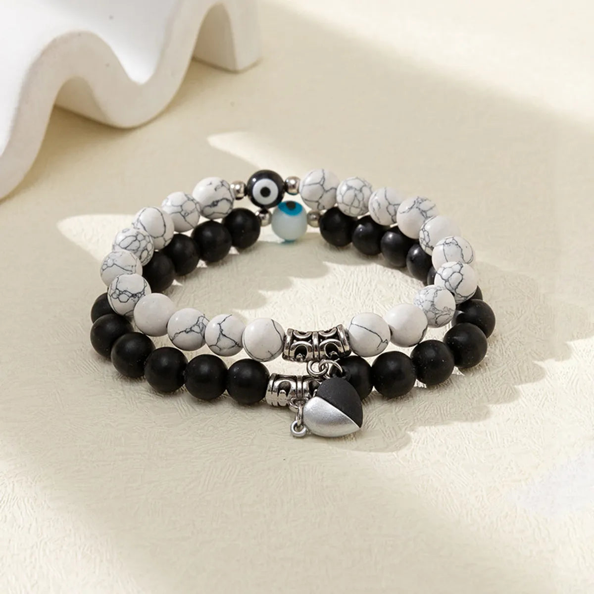 Casual Heart Shape Glass Stone Plating Couple Bracelets