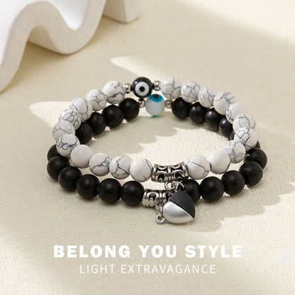 Casual Heart Shape Glass Stone Plating Couple Bracelets