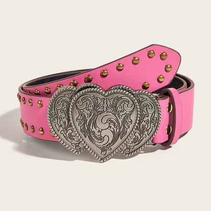 Casual Heart Shape Pu Leather Iron Plating Women'S Leather Belts