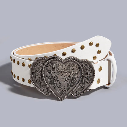 Casual Heart Shape Pu Leather Iron Plating Women'S Leather Belts