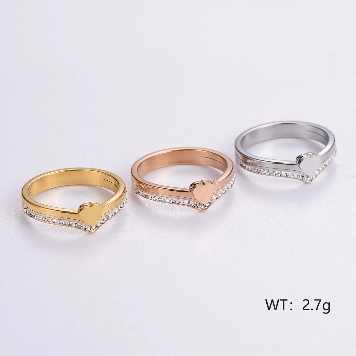 Casual Heart Shape Stainless Steel Plating 18k Gold Plated Rose Gold Plated Rings