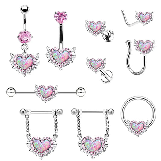 Casual Heart Shape Stainless Steel Plating Inlay Artificial Gemstones Nipple Ring Belly Ring Nose Ring