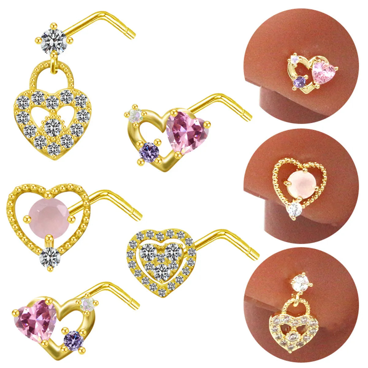 Casual Heart Shape Stainless Steel Plating Inlay Zircon Nose Ring