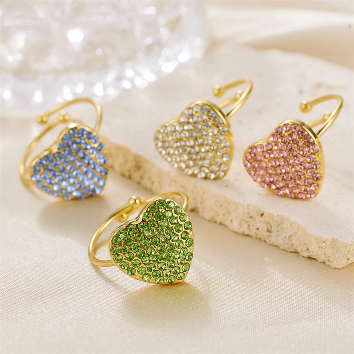 Casual Heart Shape Stainless Steel Zircon Rings