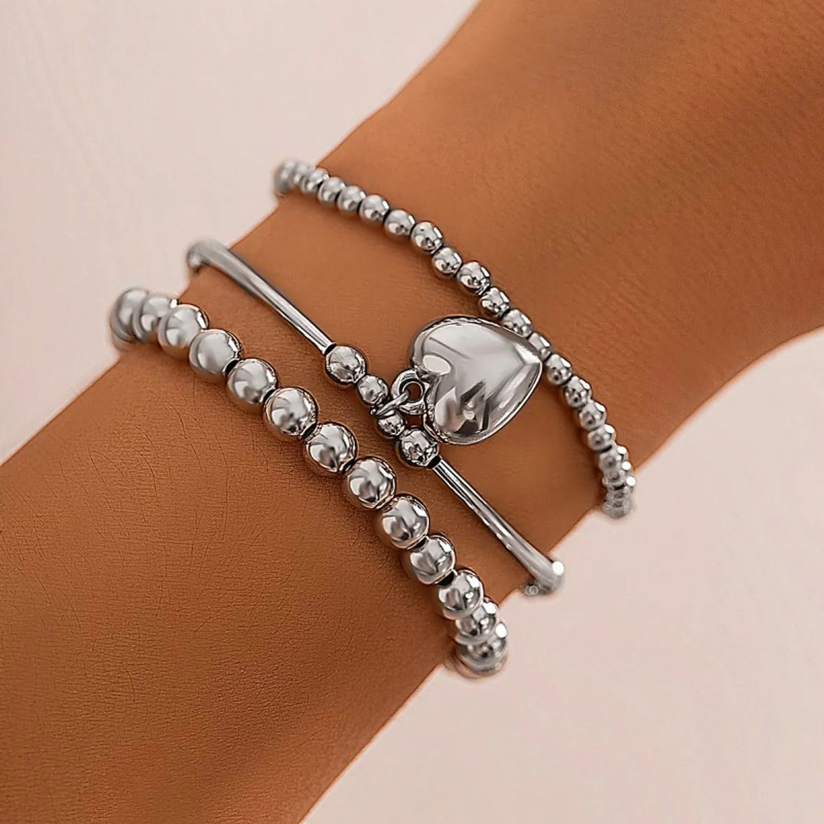 Casual Heart Shape Steel Beaded Bracelets