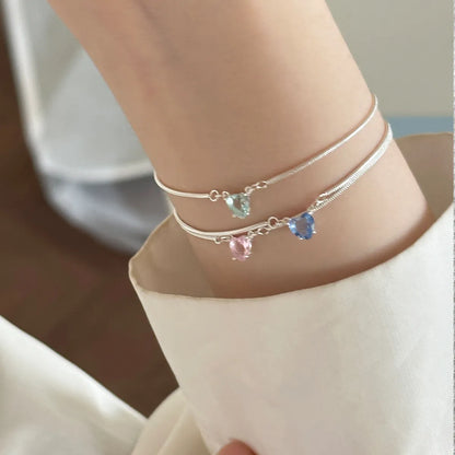 Casual Heart Shape Sterling Silver Plating Inlay Artificial Gemstones Bracelets