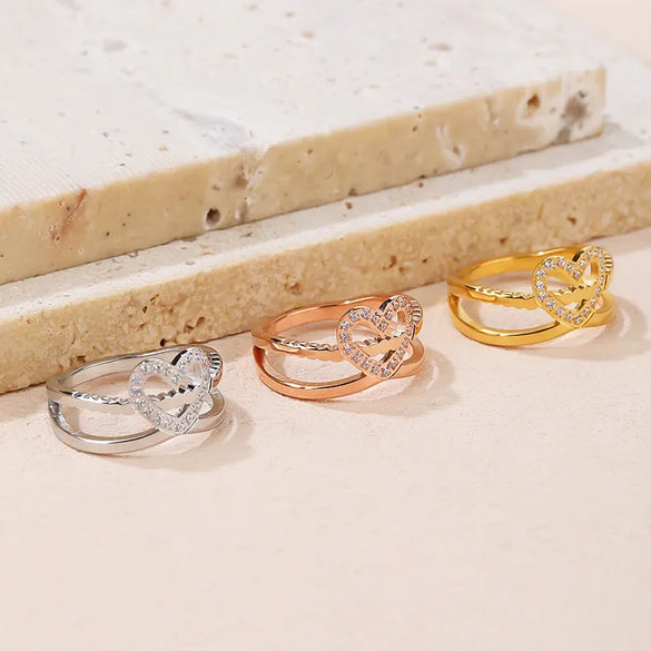 Casual Heart Shape Titanium Steel Artificial Gemstones Rings In Bulk