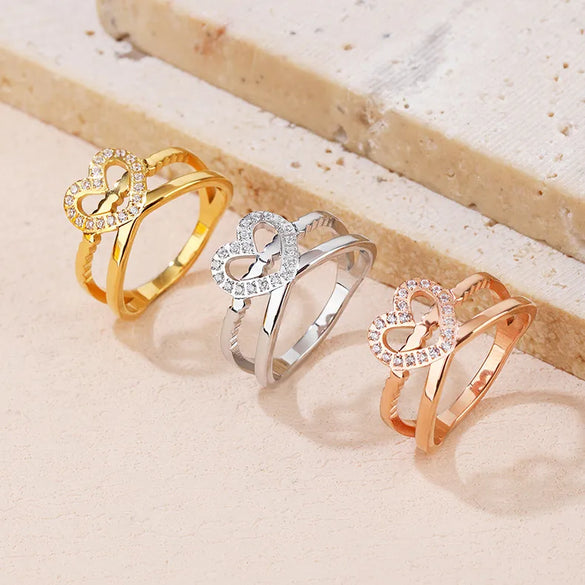 Casual Heart Shape Titanium Steel Artificial Gemstones Rings In Bulk