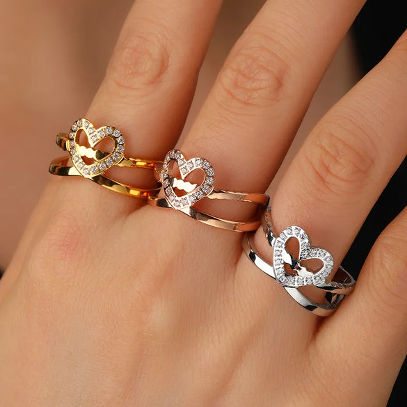 Casual Heart Shape Titanium Steel Artificial Gemstones Rings In Bulk