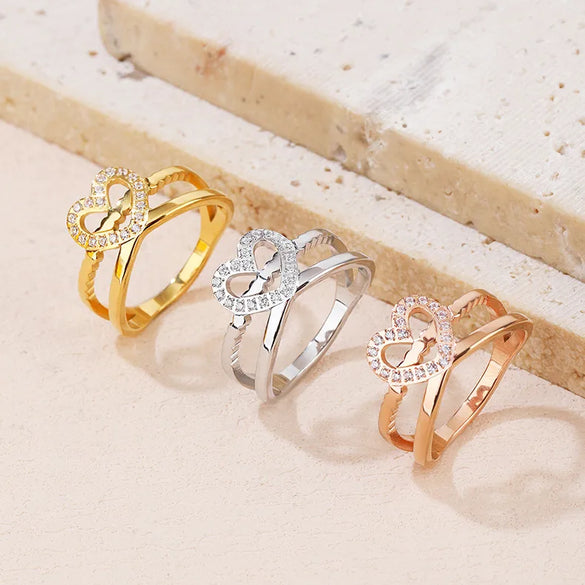 Casual Heart Shape Titanium Steel Artificial Gemstones Rings In Bulk