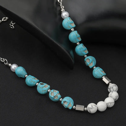 Casual Hip-hop Classic Style Skull Stainless Steel Turquoise Beaded Necklace