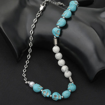 Casual Hip-hop Classic Style Skull Stainless Steel Turquoise Beaded Necklace