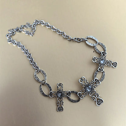 Casual Hip-Hop Cross Alloy Inlay Acrylic Silver Plated Women'S Necklace