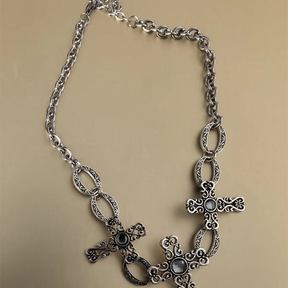 Casual Hip-Hop Cross Alloy Inlay Acrylic Silver Plated Women'S Necklace