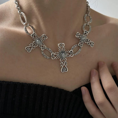 Casual Hip-Hop Cross Alloy Inlay Acrylic Silver Plated Women'S Necklace