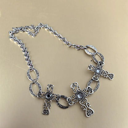 Casual Hip-Hop Cross Alloy Inlay Acrylic Silver Plated Women'S Necklace