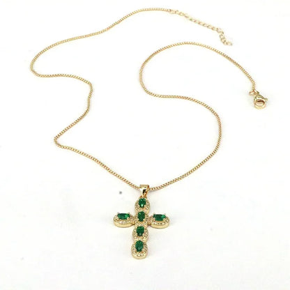 Casual Hip-Hop Cross Copper Plating Inlay Zircon Gold Plated Pendant Necklace