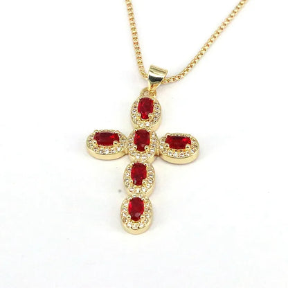 Casual Hip-Hop Cross Copper Plating Inlay Zircon Gold Plated Pendant Necklace