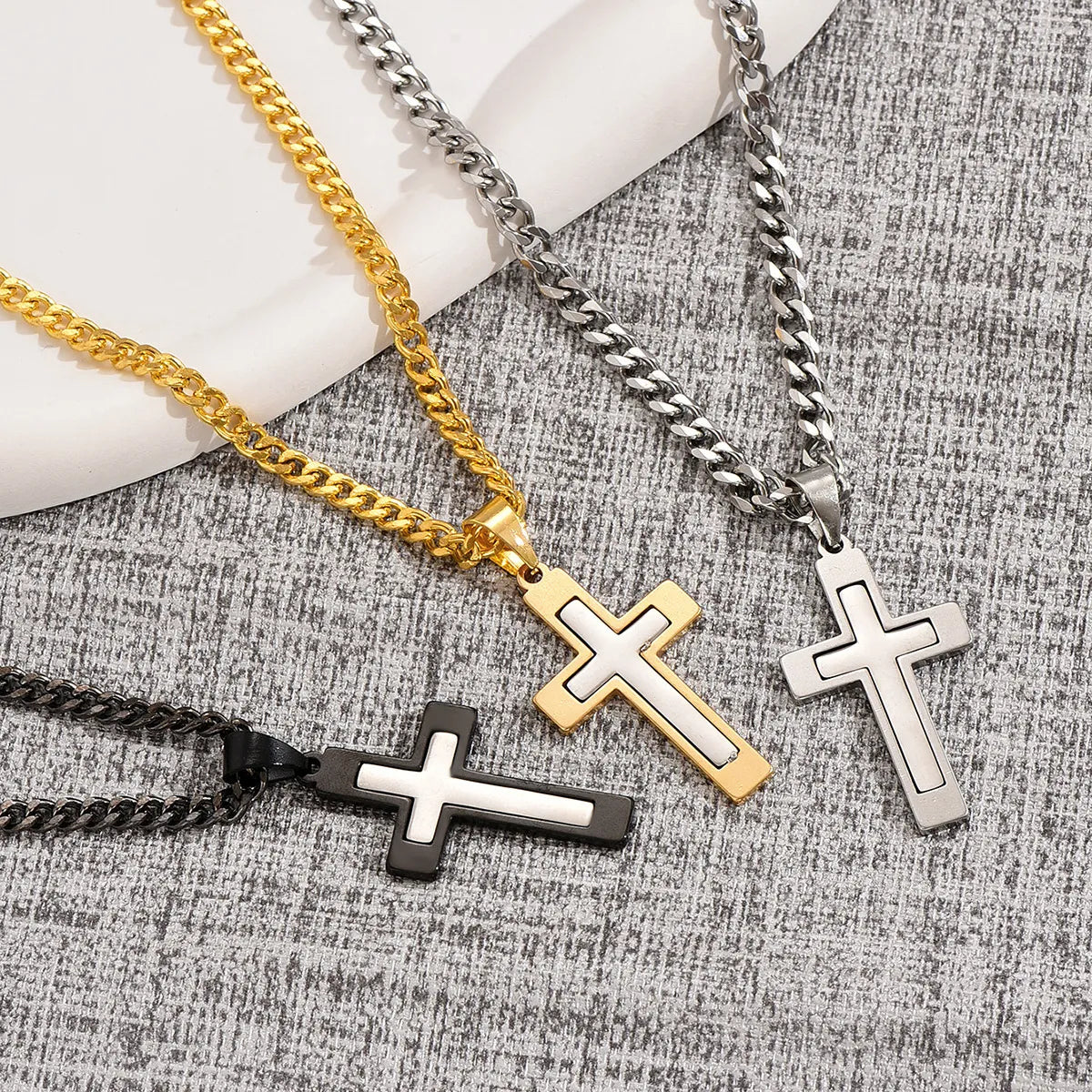 Casual Hip-hop Cross Stainless Steel Titanium Steel Plating Pendant Necklace